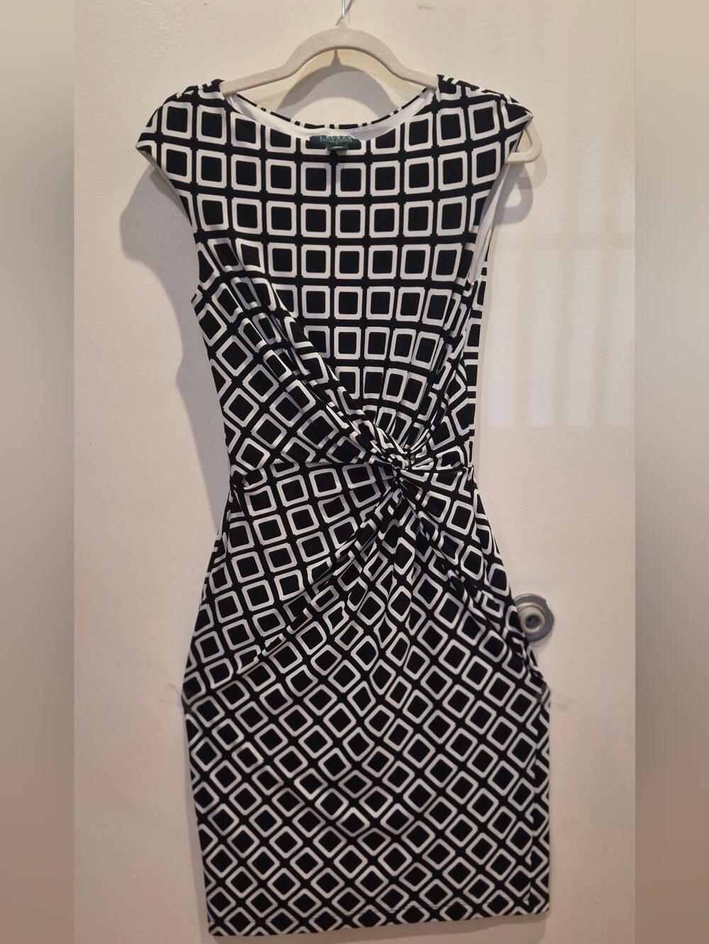 Lauren Ralph Lauren Black & White Geometric Knot-Front Dress